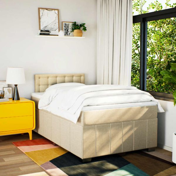 Боксспринг легло с матрак, кремаво, 120x200 см, плат