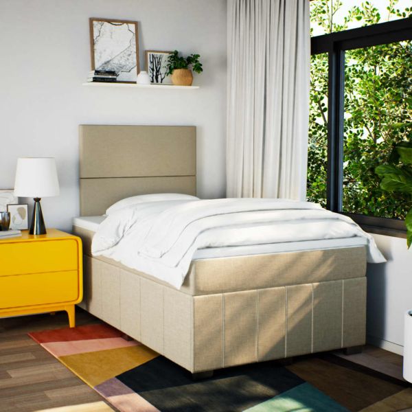 Боксспринг легло с матрак, кремаво, 120x200 см, плат