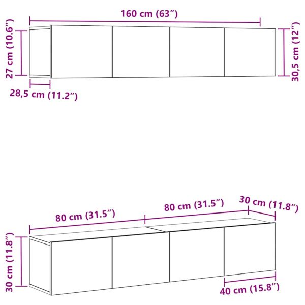 Комплект ТВ шкаф 4 pcs Черния дъб 80 x 30 x 30 см