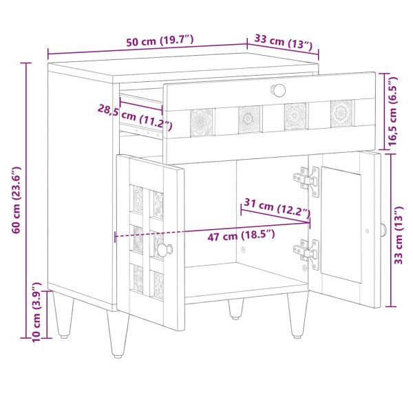 Нощен шкаф Естествен 50 x 33 x 60 см Солидно мангово дърво