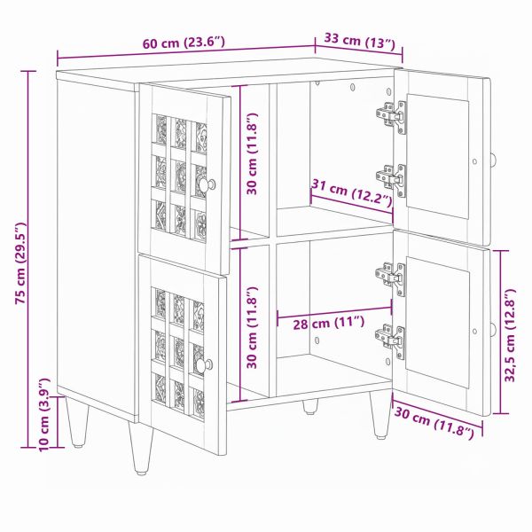 Служебен шкаф Естествен 60 x 33,5 x 75 см Солидно мангово дърво