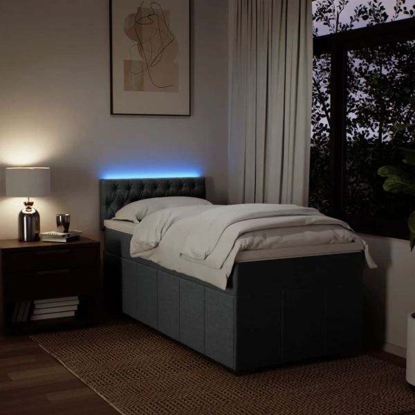 Боксспринг легло с матрак, тъмносиво, 90x200 см, плат