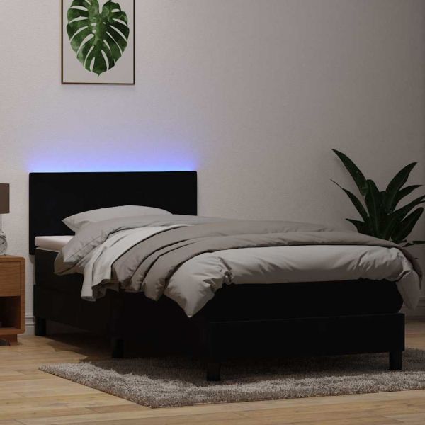 Боксспринг легло с матрак и LED, черно, 80x220 cm, кадифе