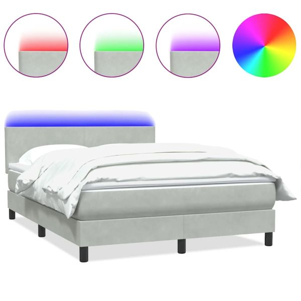 Боксспринг легло с матрак и LED, светлосиво, 160x220 см, кадифе