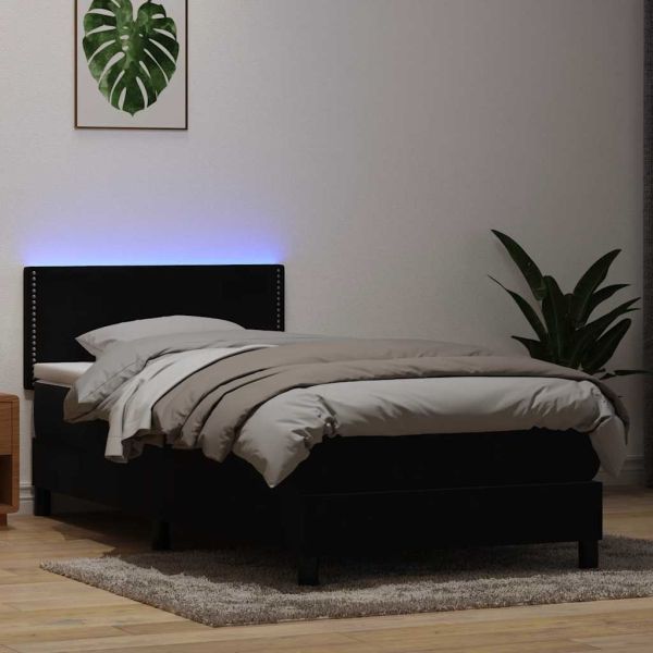 Боксспринг легло с матрак и LED, черно, 90x210 см, кадифе