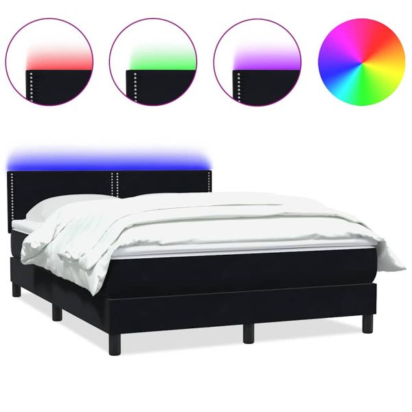 Боксспринг легло с матрак и LED, черно, 160x210 см, кадифе