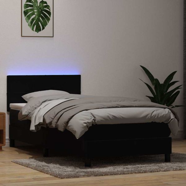 Боксспринг легло с матрак и LED, черно, 90x210 см, кадифе