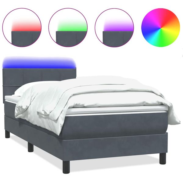 Боксспринг легло с матрак и LED, тъмносиво, 80x220 см, кадифе
