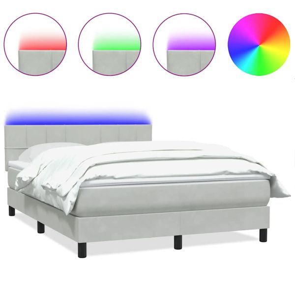Боксспринг легло с матрак и LED, светлосиво, 160x220 см, кадифе