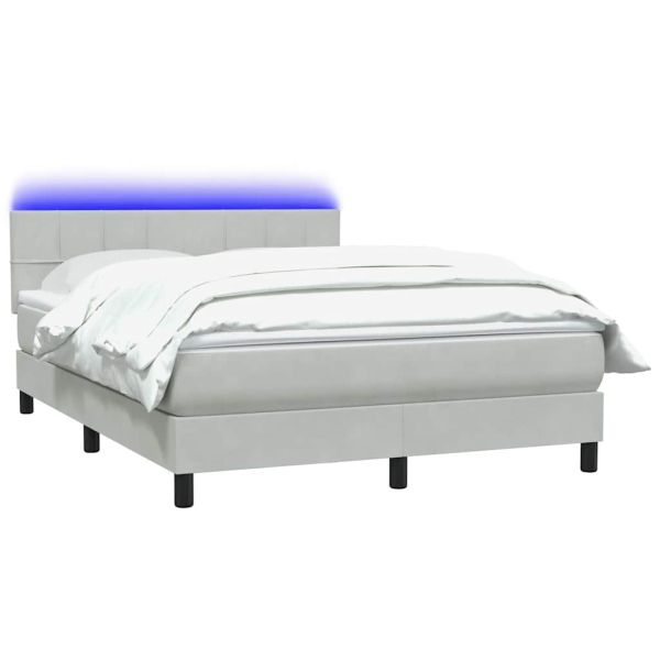Боксспринг легло с матрак и LED, светлосиво, 160x220 см, кадифе