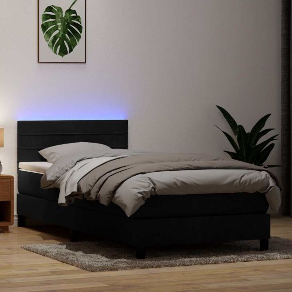 Боксспринг легло с матрак и LED, черно, 90x210 см, кадифе