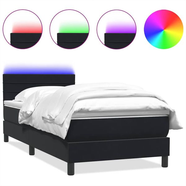 Боксспринг легло с матрак и LED, черно, 90x210 см, кадифе