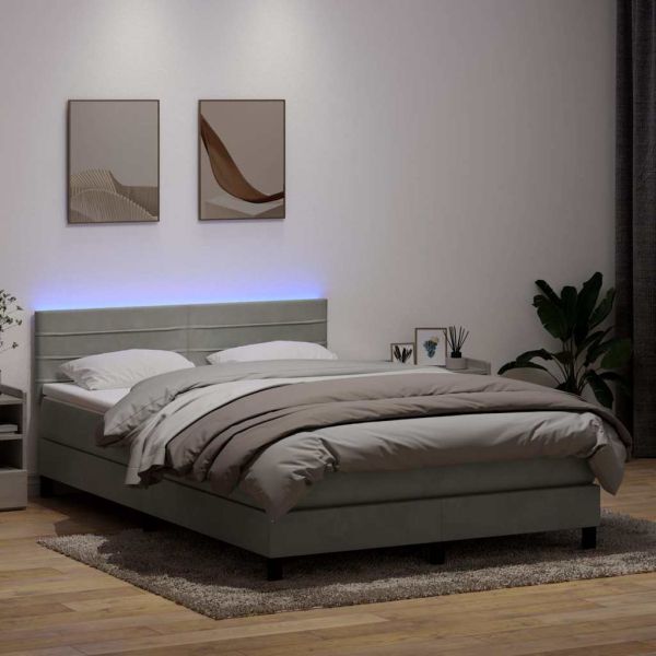Боксспринг легло с матрак и LED, светлосиво, 160x210 см, кадифе