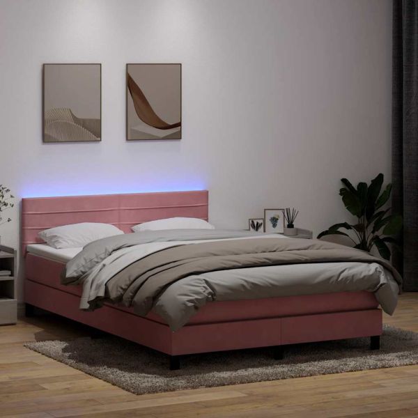 Боксспринг легло с матрак и LED, розово, 160x210 см, кадифе