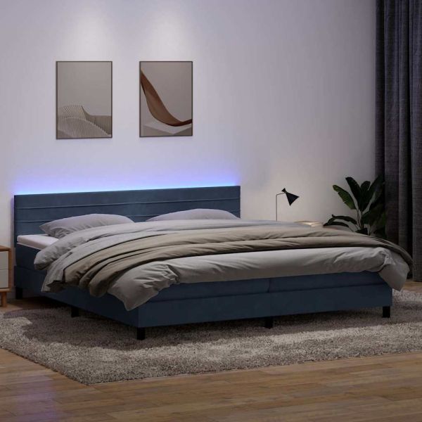 Боксспринг легло с матрак и LED, тъмносиво, 180x210 см, кадифе