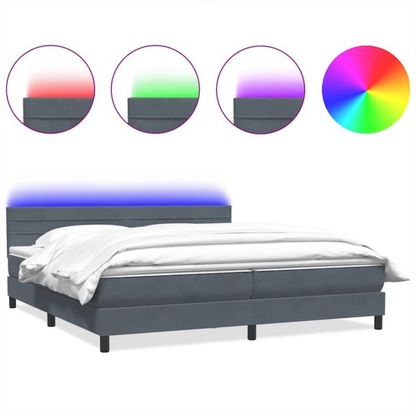 Боксспринг легло с матрак и LED, тъмносиво, 180x210 см, кадифе