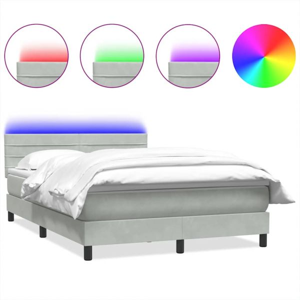 Боксспринг легло с матрак и LED, светлосиво, 160x220 см, кадифе