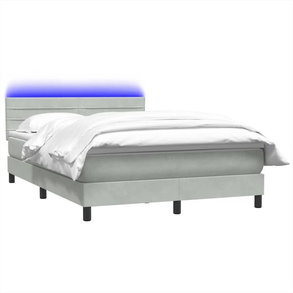 Боксспринг легло с матрак и LED, светлосиво, 160x220 см, кадифе