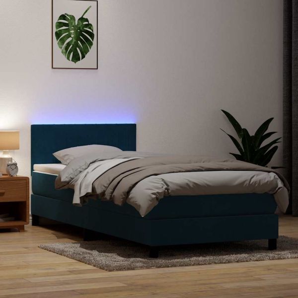 Боксспринг легло с матрак и LED, тъмносиньо, 80x210 cm, кадифе