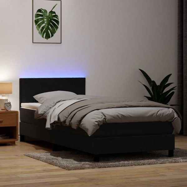 Боксспринг легло с матрак и LED, черно, 90x210 см, кадифе