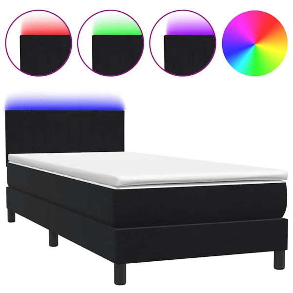 Боксспринг легло с матрак и LED, черно, 90x210 см, кадифе