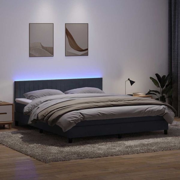 Боксспринг легло с матрак и LED, тъмносиво, 180x210 см, кадифе