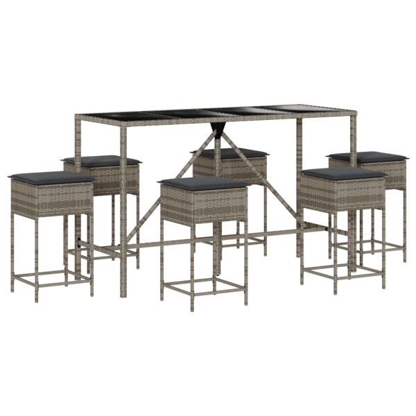 Градински бар комплект с възглавници 7 части сив полиратан