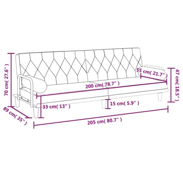 Разтегателен диван с подлакътници, таупе, плат