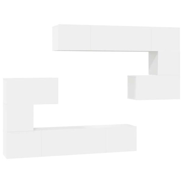 Комплект ТВ шкафове от 8 части, бял, инженерно дърво