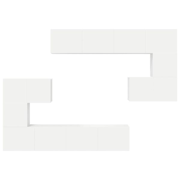 Комплект ТВ шкафове от 8 части, бял, инженерно дърво