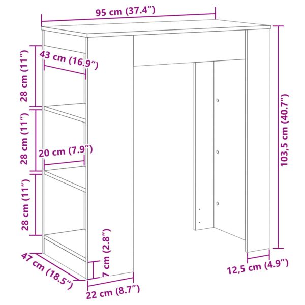 Бар маса с рафтове бетонно сив 95x47x103,5 см инженерно дърво