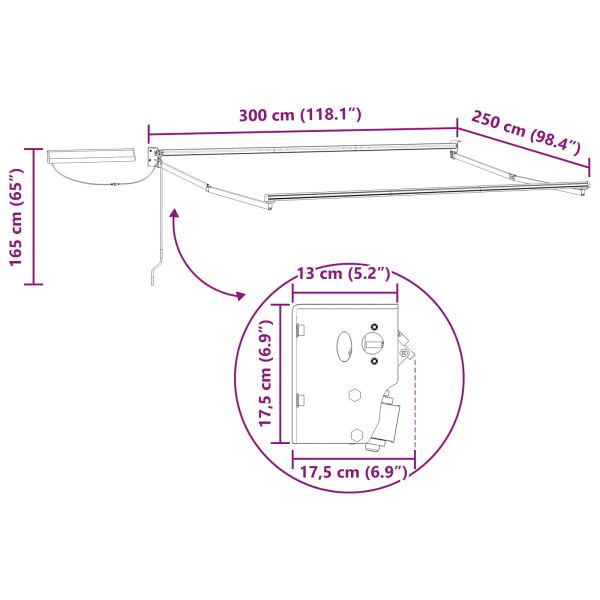 Електрически разтегателен навес Черен 3 x 2,5 m