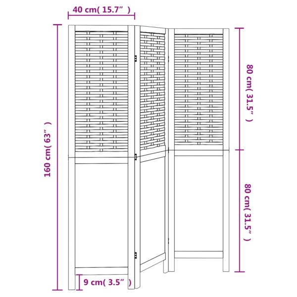 Разделител за стая, 3 панела, тъмнокафяв, дърво пауловния масив