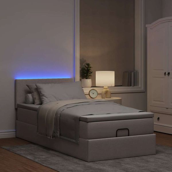Османска легло с матрак и LED, таупе, 100x200 см, плат