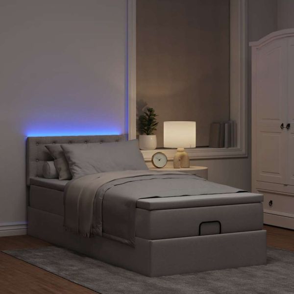Османска легло с матрак и LED, таупе, 100x200 см, плат