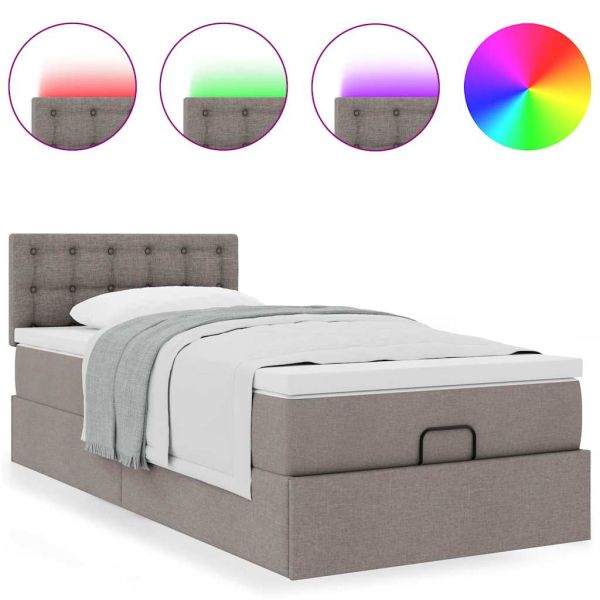 Османска легло с матрак и LED, таупе, 100x200 см, плат