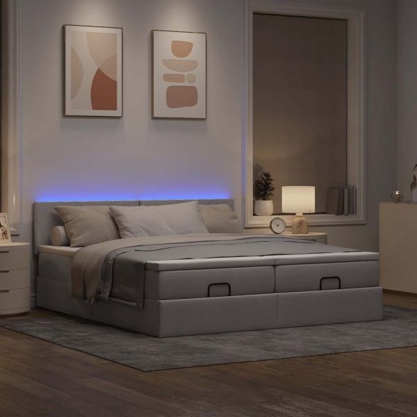 Османска легло с матрак и LED, таупе, 200x200 см, плат