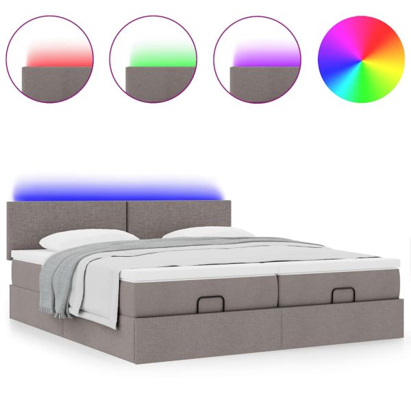 Османска легло с матрак и LED, таупе, 200x200 см, плат