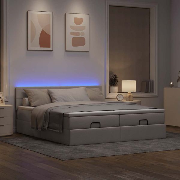 Османска легло с матрак и LED, таупе, 200x200 см, плат