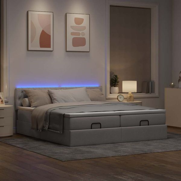 Османска легло с матрак и LED, таупе, 200x200 см, плат