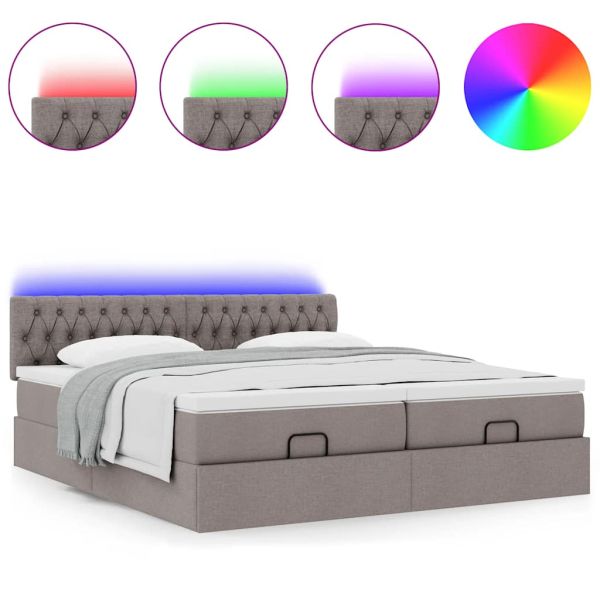 Османска легло с матрак и LED, таупе, 200x200 см, плат