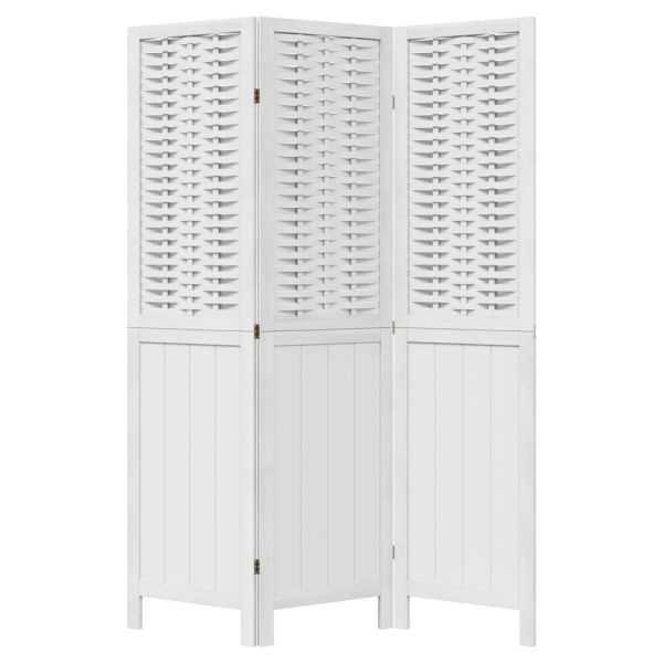 Разделител за стая, 3 панела, бял, дърво пауловния масив