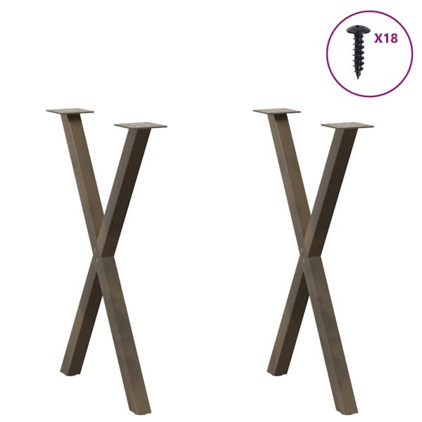 Крака за трапезна маса, X-образни, 2 бр., естествена стомана, 57 x (72-73) см, стомана