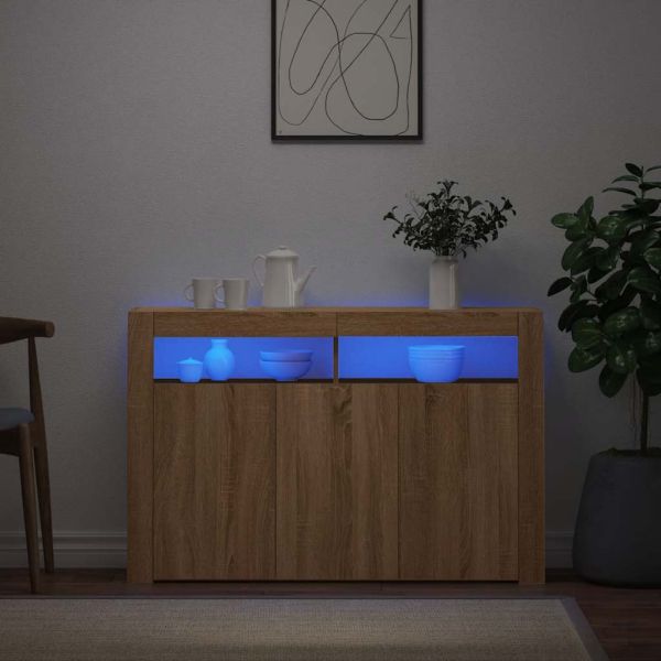 Сайдборд с LED светлини, сонома дъб, 115,5x30x75 см