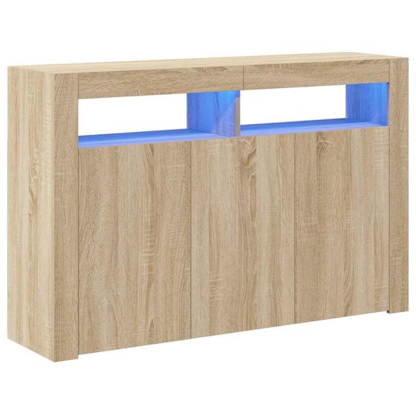 Сайдборд с LED светлини, сонома дъб, 115,5x30x75 см