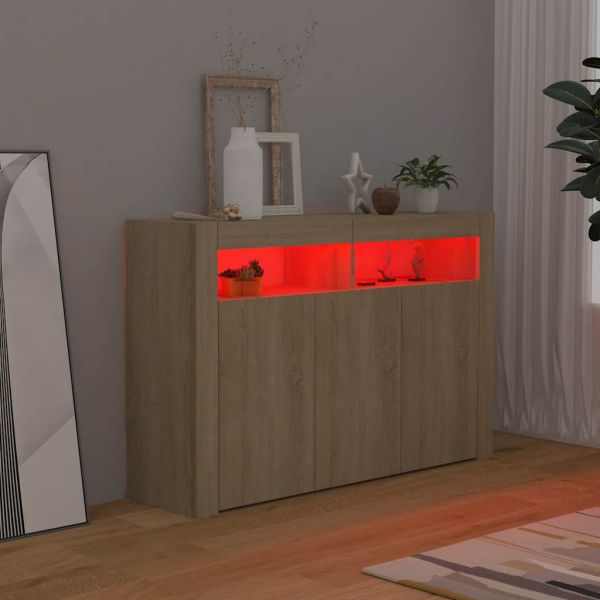 Сайдборд с LED светлини, сонома дъб, 115,5x30x75 см