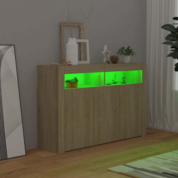Сайдборд с LED светлини, сонома дъб, 115,5x30x75 см