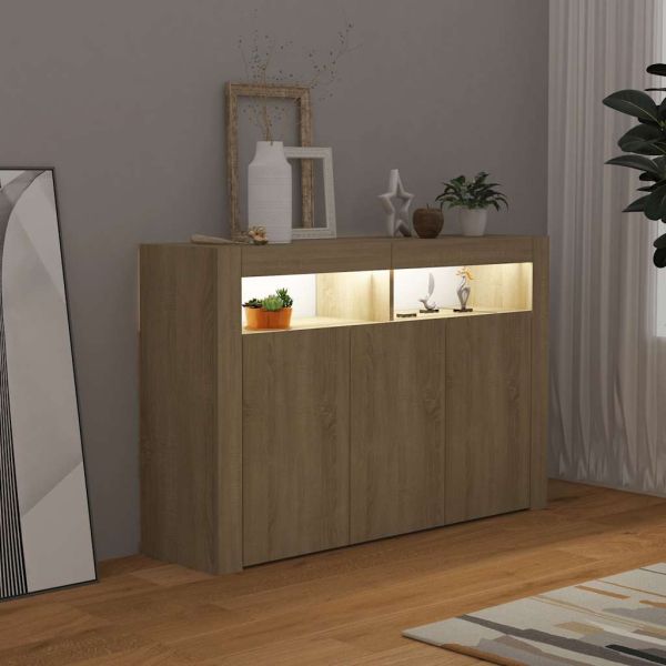 Сайдборд с LED светлини, сонома дъб, 115,5x30x75 см