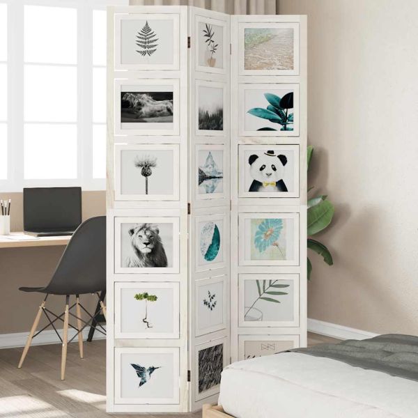 Разделител за стая, 3 панела, бял, дърво пауловния масив