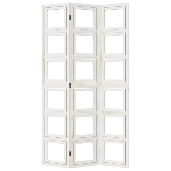 Разделител за стая, 3 панела, бял, дърво пауловния масив